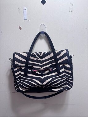 Coach Taylor Zebra Marlin Flap Satchel in black and tan